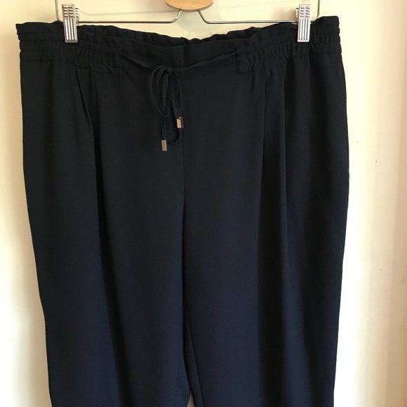 Zara Navy Blue Trousers Pants Elastic Waist XL - Picture 3 of 5
